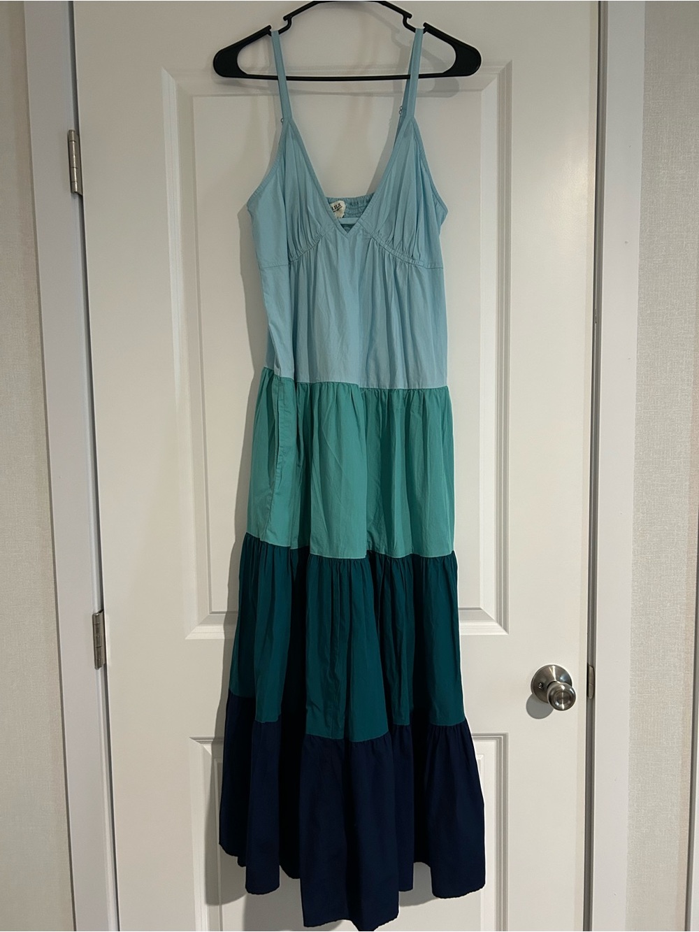a.n.a Multi-Tone Blue Green Tiered Maxi Dress